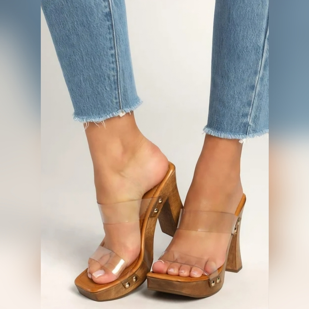 SCHUTZ Tansparent Block Heel Sandals